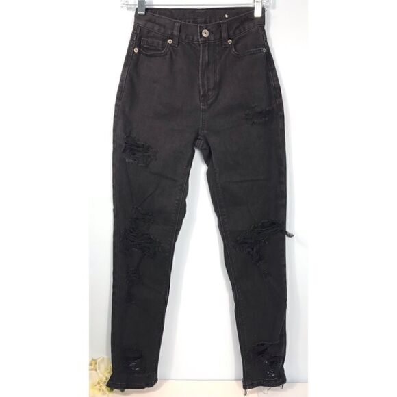 American Eagle Black Distressed Mom Jeans - Picture 1 of 8